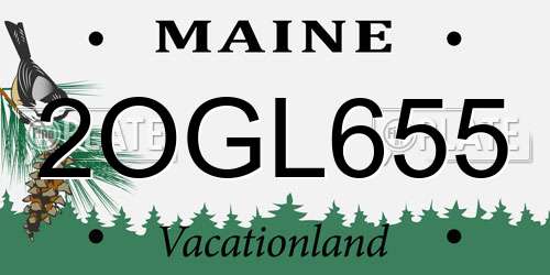 2OGL655 Maine License Plate