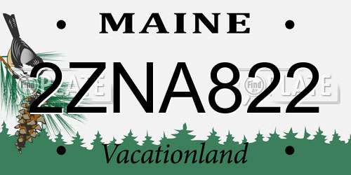 2ZNA822 Maine License Plate