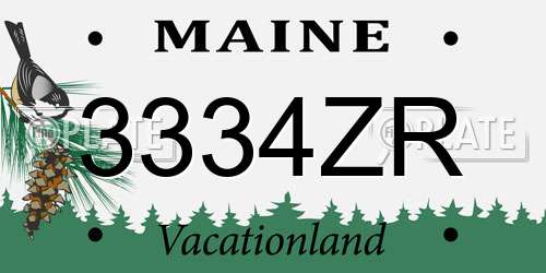 3334ZR Maine License Plate
