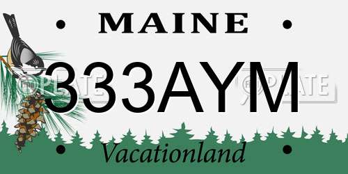 333AYM Maine License Plate