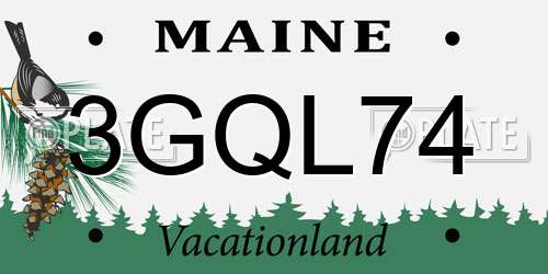 3GQL74 Maine License Plate
