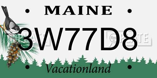 3W77D8 Maine License Plate
