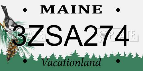3ZSA274 Maine License Plate