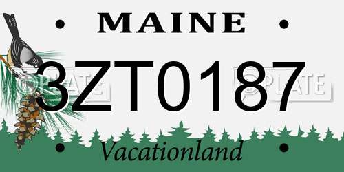 3ZT0187 Maine License Plate