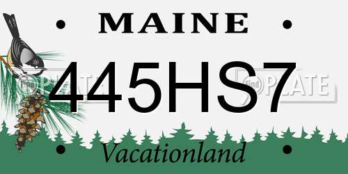 445HS7 Maine License Plate