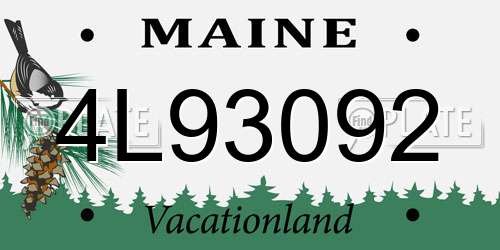 4L93092 Maine License Plate