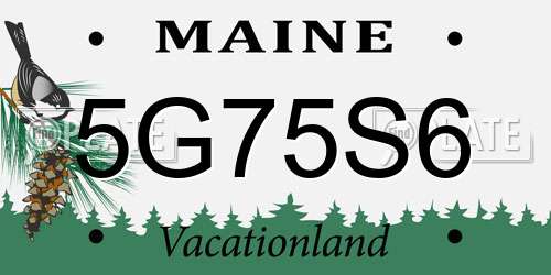 5G75S6 Maine License Plate