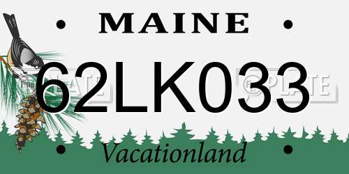 62LK033 Maine License Plate