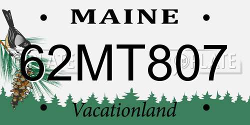62MT807 Maine License Plate