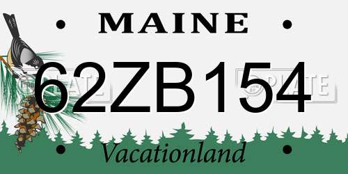 62ZB154 Maine License Plate