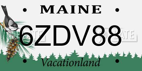6ZDV88 Maine License Plate