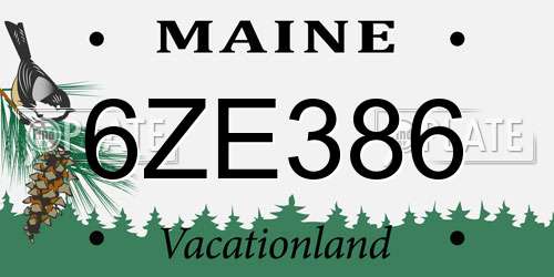 6ZE386 Maine License Plate