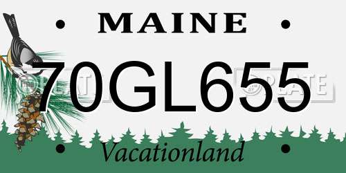 70GL655 Maine License Plate
