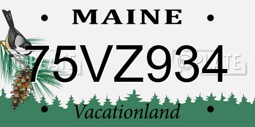75VZ934 Maine License Plate