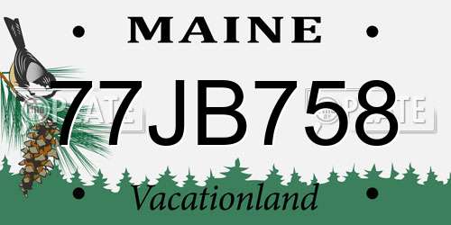 77JB758 Maine License Plate