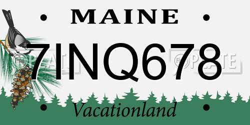 7INQ678 Maine License Plate