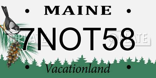 7NOT58 Maine License Plate