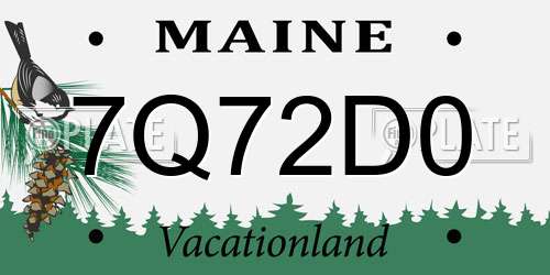 7Q72D0 Maine License Plate