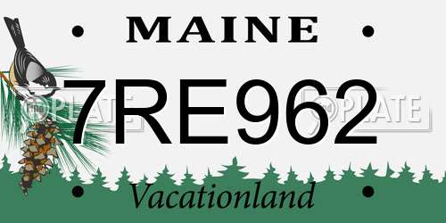 7RE962 Maine License Plate