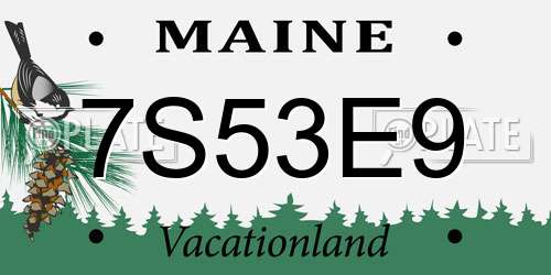 7S53E9 Maine License Plate