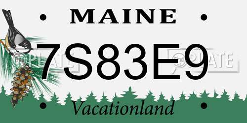 7S83E9 Maine License Plate