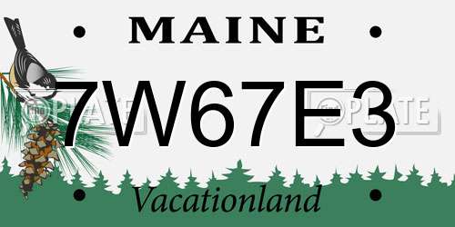 7W67E3 Maine License Plate