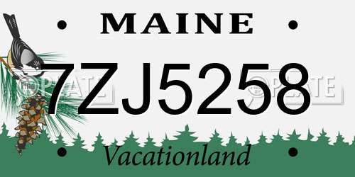 7ZJ5258 Maine License Plate