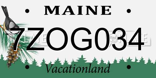 7ZOG034 Maine License Plate
