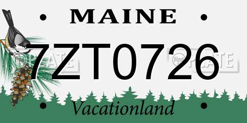 7ZT0726 Maine License Plate