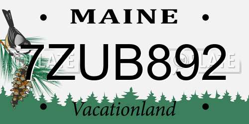 7ZUB892 Maine License Plate