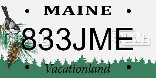 833JME Maine License Plate