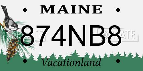 874NB8 Maine License Plate