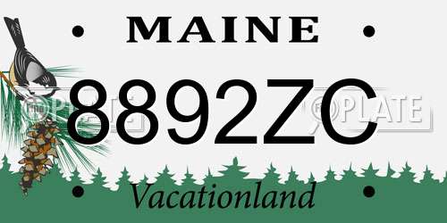 8892ZC Maine License Plate