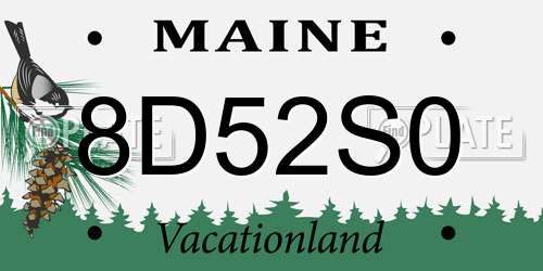 8D52S0 Maine License Plate