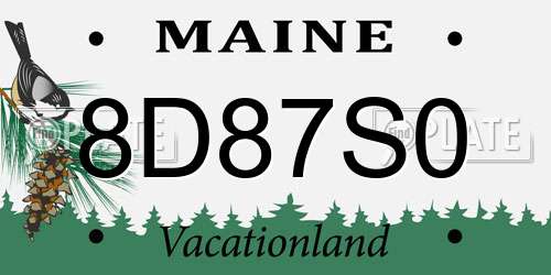 8D87S0 Maine License Plate