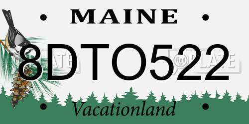 8DTO522 Maine License Plate