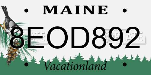 8EOD892 Maine License Plate
