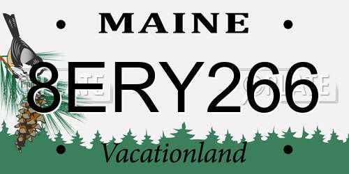 8ERY266 Maine License Plate