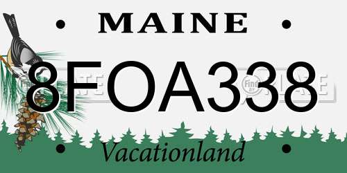 8FOA338 Maine License Plate