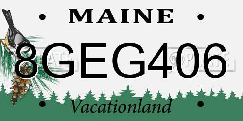 8GEG406 Maine License Plate