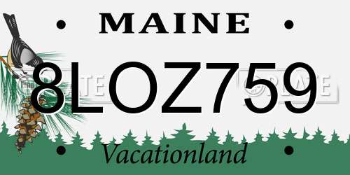 8LOZ759 Maine License Plate