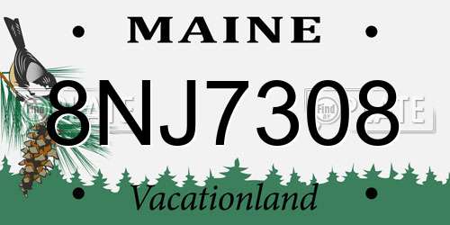 8NJ7308 Maine License Plate