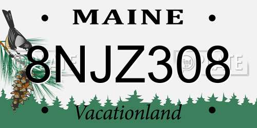 8NJZ308 Maine License Plate