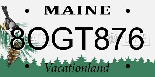 8OGT876 Maine License Plate