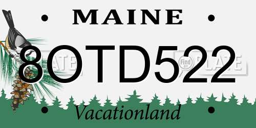 8OTD522 Maine License Plate