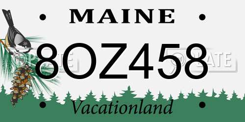 8OZ458 Maine License Plate