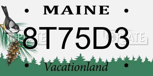 8T75D3 Maine License Plate