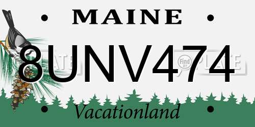 8UNV474 Maine License Plate