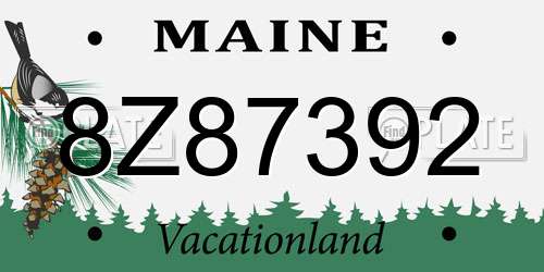 8Z87392 Maine License Plate