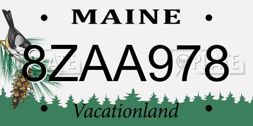 8ZAA978 Maine License Plate